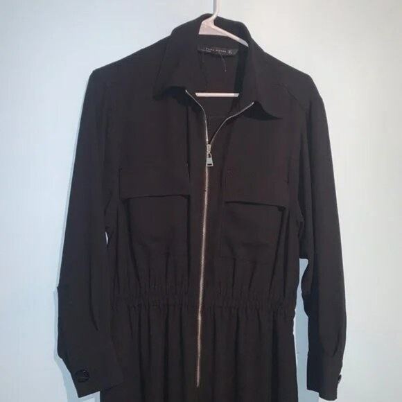 Like NEW Zara Black Zip Up Jumpsuit SZ M - Picture 2 of 4